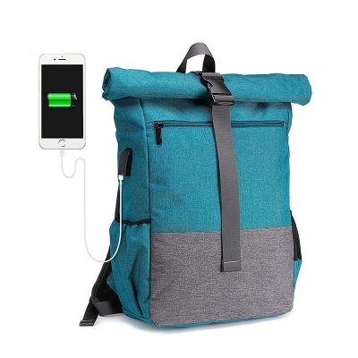 China With USB Large Capacity Travel Computer Laptop Backpack RPET Cylinder Office Backpack Waterproof Nylon Bag For School Teenager for sale