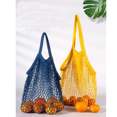 China Food Colored Reusable Washable Long Handle Pick Up Mesh Cotton Shopping Bag For Bread, Fruits, Vegetables bag100% for sale