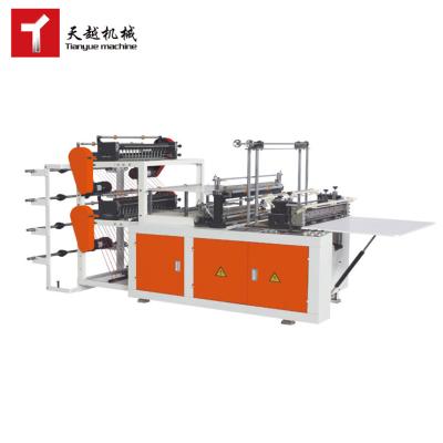 China PLACSTIC BAG PRODUCING Line Heat-Ealing Cold Cut T-shirt Double Layer Four Automatic Plastic Bag Making Machine for sale