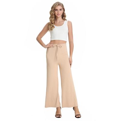 China Yunnes Women Clothing Breathable Full Length Drawstring Wide Leg Casual Pants for sale