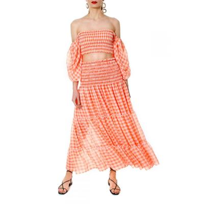 China Lady Clothing Summer Tiered Latest Design Breathable Plaid Casual Women Maxi Skirts for sale