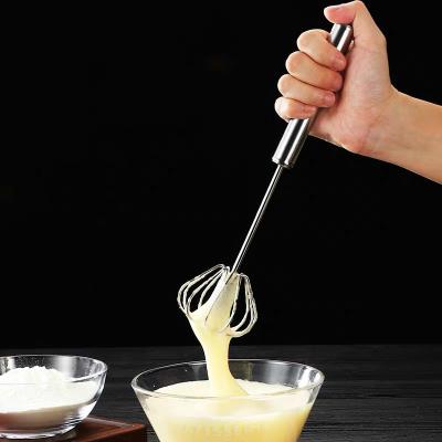 China Viable Semi-automatic 304 Stainless Steel Egg WhiskMixer Manual Self Egg Shaker Kitchen Egg Turning Tools for sale