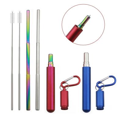 China Telescopic Straw 304 Stainless Steel Metal Straw Telescopic Reusable Milk Tea Beverage Straw With Cleaning Brush Travel Foldable Portable Straw S for sale