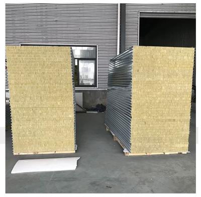 China Easy Installation Building Material Partition Panel Rock Wool Sandwich Panel Soundproof Insulated Fireproof Steel Wall Panel for sale