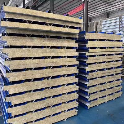 China Easy Color Steel Sandwich Panels Roof Tile Roof Installation Fireproof Exterior Insulated Stone Wool Sandwich Roof Panels for sale