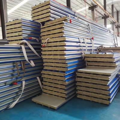 China Easy Installation Color Steel Metal Sandwich Panel Decoration Panels Metal Sandwich Roof Tiles Rock Wool Roof Sandwich Panel for sale