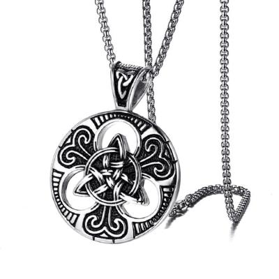 China New Norse Hiphop Compass Viking Rune Vegvisir Stainless Steel Mens Pendant Necklace for sale