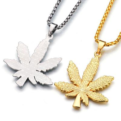 China Hip Hop Vintage Black Stainless Steel Punk Cool Maple Leaves Link Necklace Men Necklace for sale