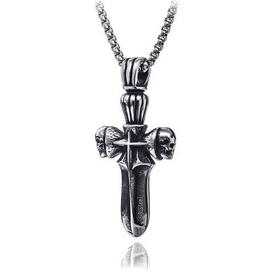 China Hiphop Mens Skull Head Cross Stainless Steel Necklace Biker Party Pendant Jewelry Gifts For Him for sale