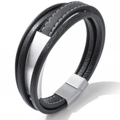 China Punk Most Popular Products Stainless Steel Rope Black Jewelry Leather Bracelets For Man for sale