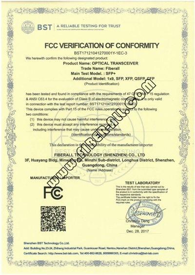 FCC Certificate -  Fiberall Technology (Shenzhen) Co., Ltd