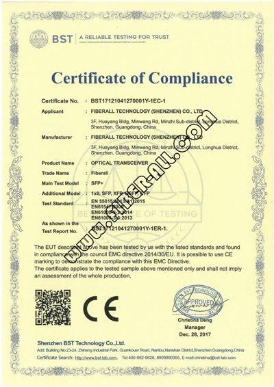 CE Certificate -  Fiberall Technology (Shenzhen) Co., Ltd