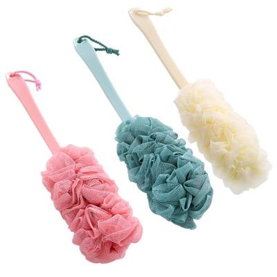 China Hot Sale Long Handle Blow Mesh Bath Sponge Plastic Bath Shower Hanging Cute Mesh Brush Ball Blown Sponge Gently for sale