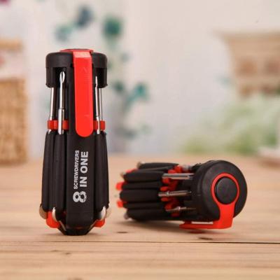 China Household Tool Kit 8 in One Multi Tool Kit Hand Tools Home Kitchen Repair DIY Screwdriver Magnetic LED Flashlight Light Screwdriver Tool Kit for sale