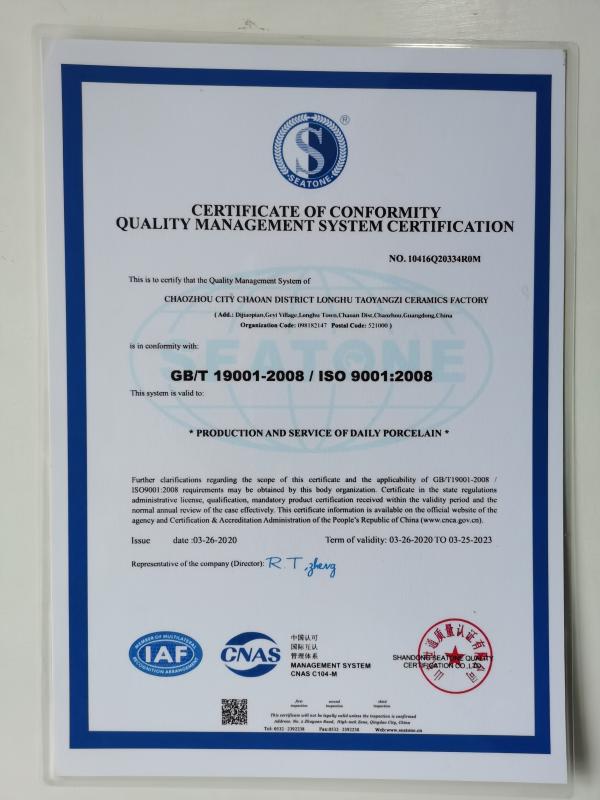 ISO9001 - Chaozhou Taoyangzi Ceramics Co., Ltd.