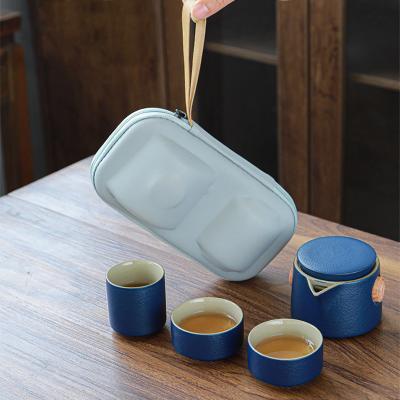 China Wholesale Viable Portable Travel Tea Cup Set Include One Pot Three Ceramic Tea Set Cups With Travel Bag for sale