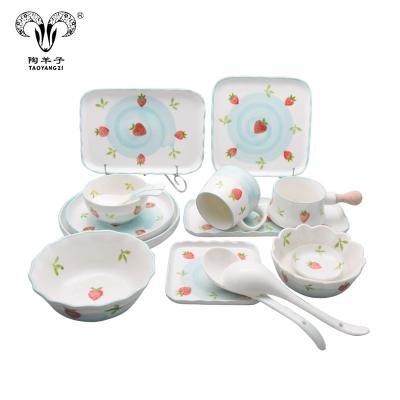 China 16 Pieces Strawberry Sustainable High Quality Ceramic Pattern Ceramic Dinnerware Set for sale