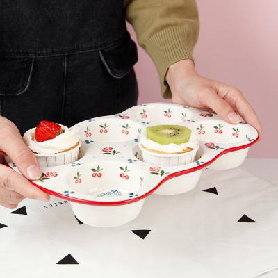 China Viable Custom Non-Stick Bakeware 6 Cup Muffin Pan, Square Christmas Ceramic Cupcake Baking Tray For The Oven for sale