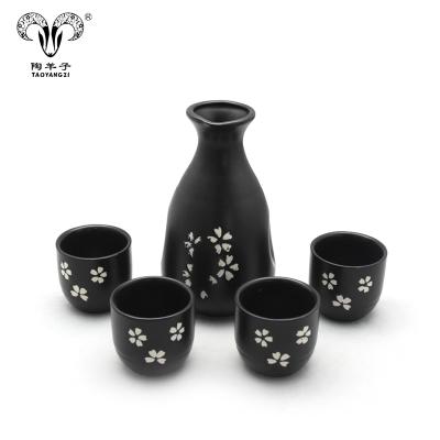 China Japanese Style Pottery Sake Pot Disposable Ceramic Wine Bottle 4 Cup Ceramic Sake Sets for sale