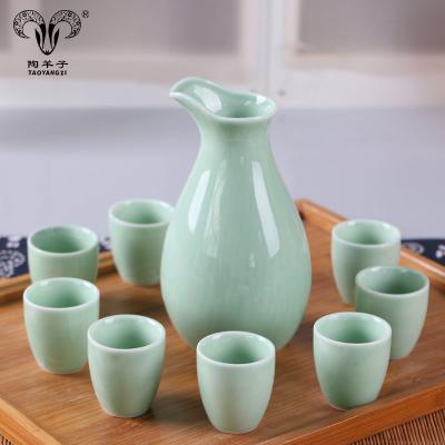 China Viable Chinese Ceramic Pottery Wine Set Sake Pot Simple Sake Cups for sale