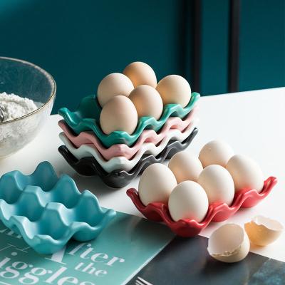 China 6 Grids Egg Rack Egg Holder Ceramic Viable Box Refrigerator Anti-Slip Shockproof Egg Tray Storage Box Home Storage Organizer for sale