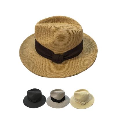 China New Unisex Character Straw Summer Festival Beach Fedora Ribbon Hat For Men Women for sale