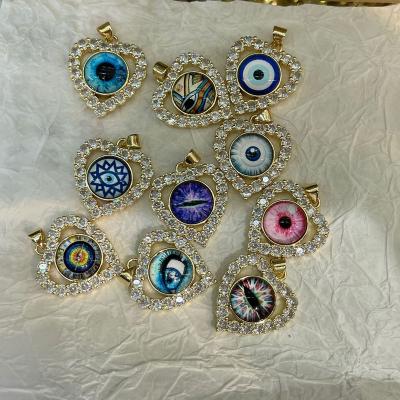 China Non Tarnish New Wholesale Custom Colorful Evils Eye Brass Pendant Charms Accessories For Necklace DIY Jewelry Making for sale