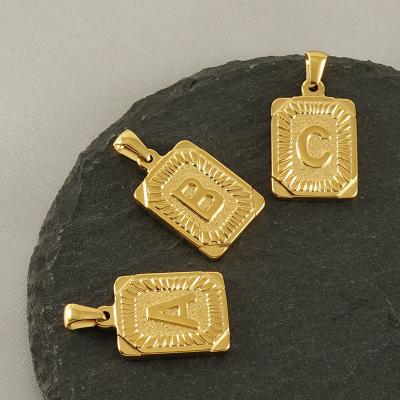 China Non Tarnish Initial Charms Hip Hop A-Z Letter Pendant Necklace Mens Womens 18K Gold Plated Square Alphabet Necklace For DIY Jewelry Making for sale