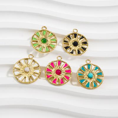 China Non Tarnish New Fashion Colorful Stainless Steel Pave Natural Stone Enamel Drop Oil Pendant Charms For Earrings Necklace Making for sale