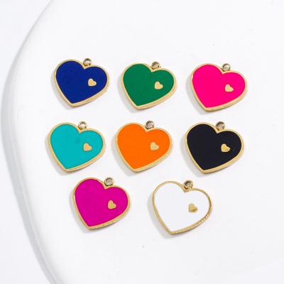 China Non Tarnish Tasty Gold Plated Custom Colored Stainless Steel Enamel Neon Heart Charm Pendants For Necklace Earring Making for sale