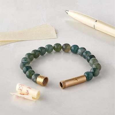 China Non Tarnish Stainless Steel Stone Rosary Tube Natural Elastic Natural Stone Beaded Screw Hidden Secret Wish Message Bracelet for sale