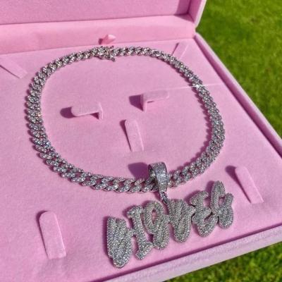 China Non Tarnish Jewelry BLING Hiphop DIY Miami Cuban Chain Necklace Men's Name Letter Wand Letter Necklace for sale