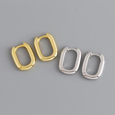 China Non Tarnish New Fashion Jewelry 18K Gold S925 Sterling Silver Geometric Oval Oval Ear Huggie Plated Earring Sterling Silver Square Hoop Earrings for sale