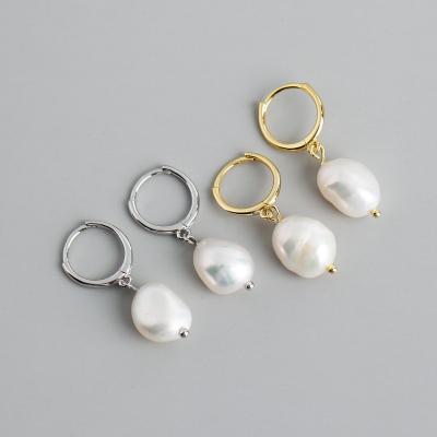 China Non Tarnish New 18K Gold Plating Baroque Gold Irregular Silver Freshwater S925 Sterling Pearl Clip Earrings Jewelry for sale