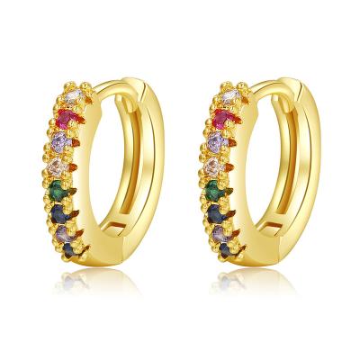 China Non Tarnish Colorful Brass Rainbow CZ Round Hoop Earrings For Women Geometric Statement Ear Cuff Huggie Earrings for sale