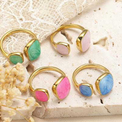 China Non Tarnish Hot Selling Colorful Enamel Rings For Women Irregular Stainless Steel Oil Drop Rings For Women 18k Gold Plated Jewelry for sale