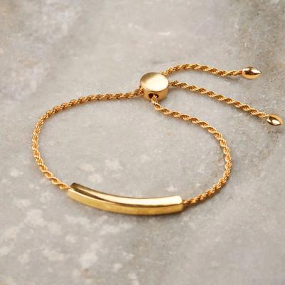 China Non Tarnish Stainless Steel Band Letter Adjustable Hollow Tube Bracelet Thin Twisted Chain Engraved Curved Long Bracelet For Couples for sale