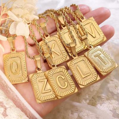 China Non Tarnish Custom Tasty Stainless Steel Wholesale Women's Stainless Steel Alphabet 18K Gold Plated Initial CZ Diamond Jewelry Charm Pendant Letter Necklace for sale