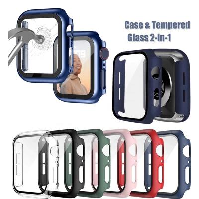 China 99% Transparent For iWatch 7 Case 6 5 4 With Tempered Glass Film 45mm 41mm 44mm 42mm 1/2 Package For Apple Watch Series 7 6 5 4 Screen Protector for sale