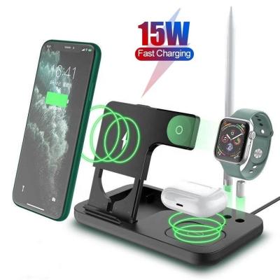 China Smart Watch 4 in 1 Wireless Dock 15W Multi Qi Fast Charging 3 in 1 Wireless Charger Station for iPhone 5 4 iWatch 6 3 Air-pods 3 for sale