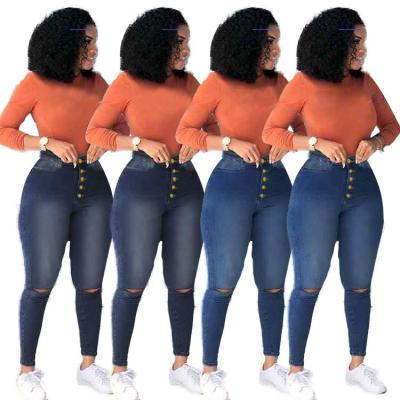 China 2022 Falls women's breathable fashion 4XL plus high quality women's jeans high waist pants tight elastic waist gaiters for sale