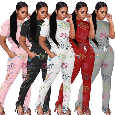 China 2021 New Arrivals Cotton Von Graffiti Sweatsuits Pants Breathable Casual Streetwear Women Fashionable Dutch Short Two Piece Set for sale