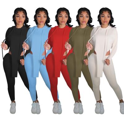 China 2021 Breathable Women Long Sleeve Solid Color Pants And Two Piece Hooded Exercise Sports for sale