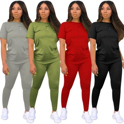 China Amazon Breathable 5XL Plus Size T-Shirts With Gaiters 2 Pieces Fashion Set Women Clothing Solid Color Outfit Routine Wear for sale