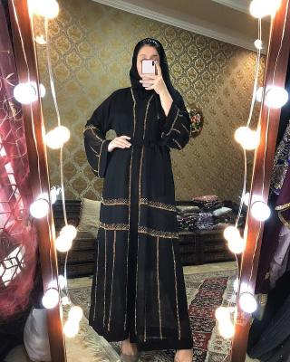 China 2021 Latest Design Casual Modern Rhinestone Diamond Luxury Abaya With Kaftan Two Piece Islamic Clothing Hijab Chiffon Set Muslim Dress for sale