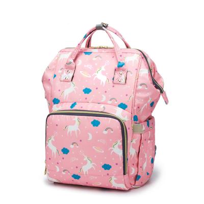 China Cute Unicorn Baby Diaper Backpack Printed Accept Customization LOGO Large Capacity Mommy Bag Water Resistant for sale