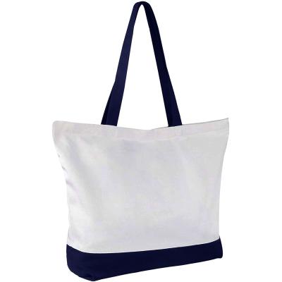 China Custom Double Handle Logo Zipper Plain Canvas Tote Bag Shopping Bag Canvas Cotton Bag for sale