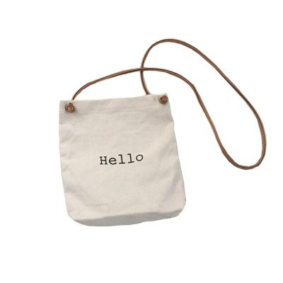 China Long Mini Cotton Bag Custom Logo Letter Double Handle Pocket Bag Cotton Canvas Leather Cross - Body Bag for sale