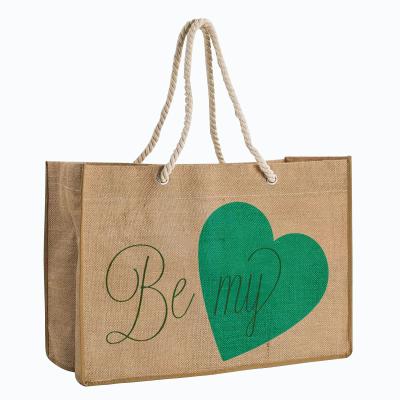 China Eco-friendly Grocery Bag Burlap Shopping Bag Jute Cotton Handle Eco-friendly for sale