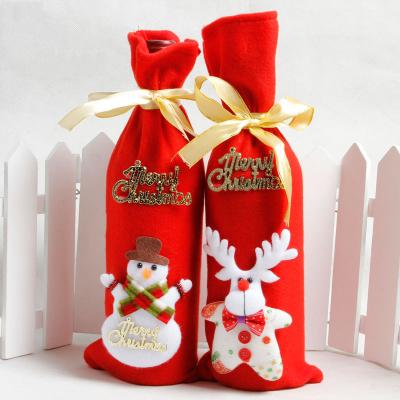 China Eco-friendly Elks Festival Snowman Decorations Wine Non Woven Fabric Christmas Single Bottle Wrapping Gift Bag for sale